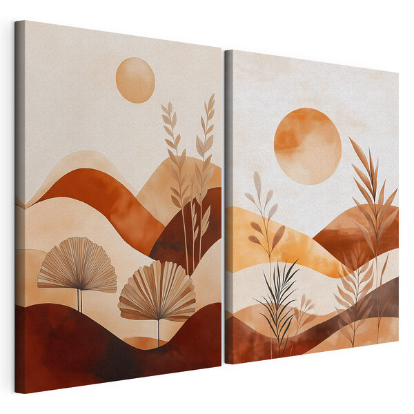 Painting of a landscape with plants and sun