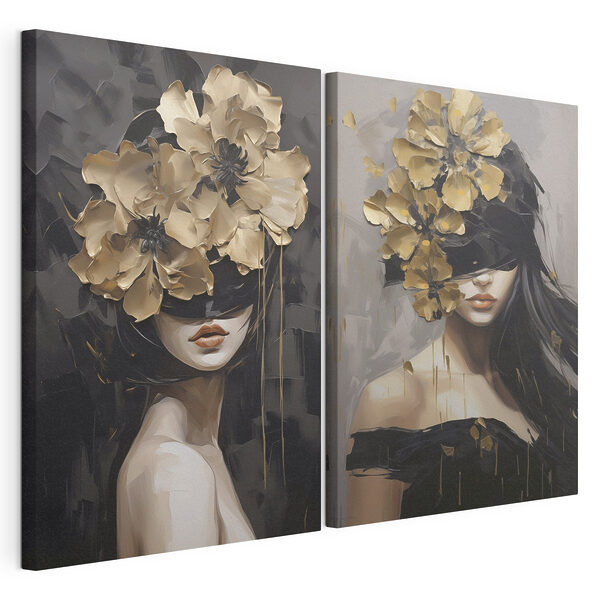Lámina modular sobre lienzo Cuadro de una mujer con flores en la cabeza