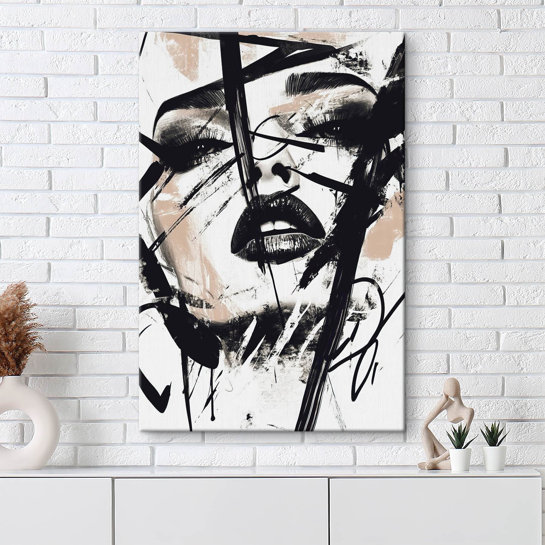 Woman's face with black paint