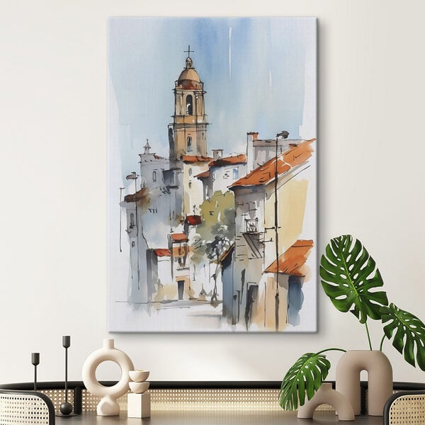 Watercolor painting of buildings