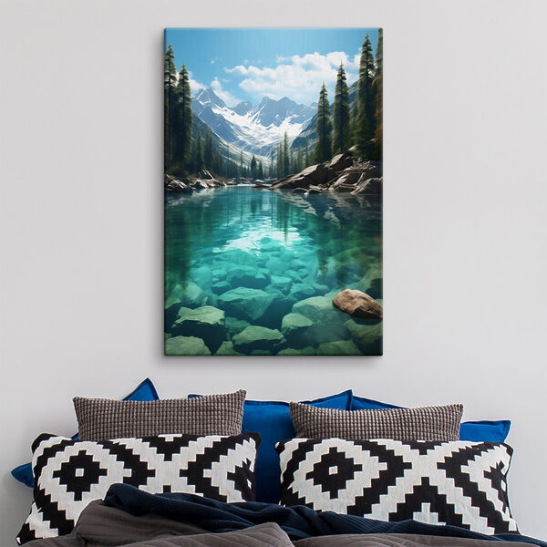 Mountain lake with trees and rocks