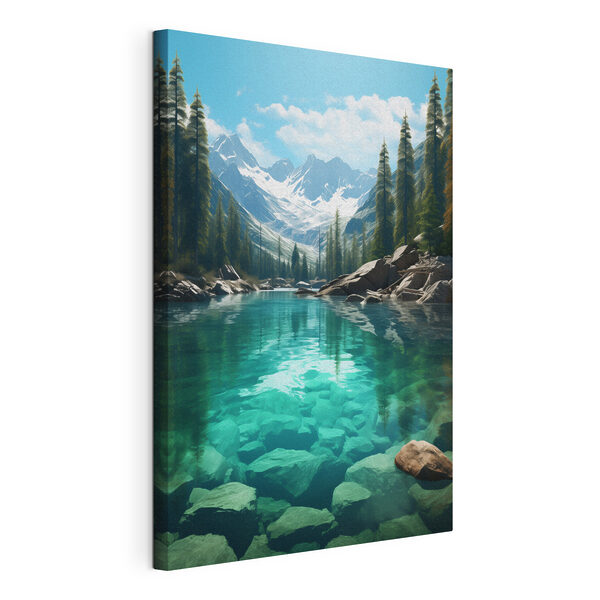 Mountain lake with trees and rocks