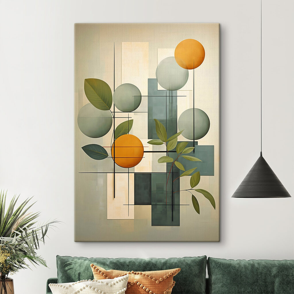 Art piece with leaves and circles