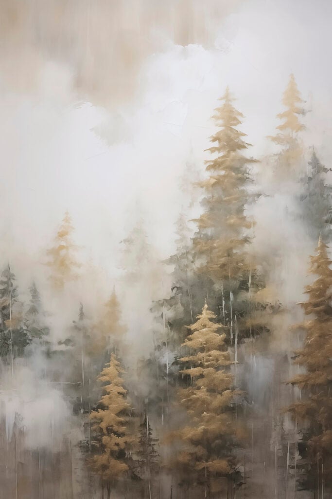 Foggy forest with trees