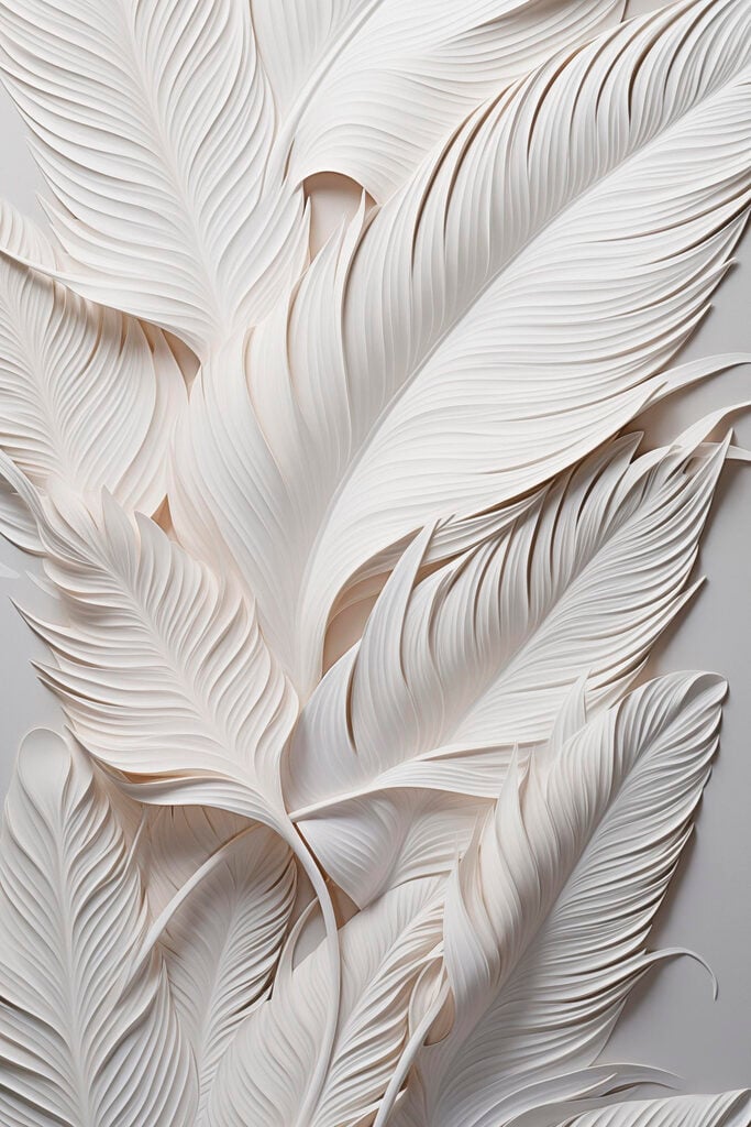 White feathers on a white surface