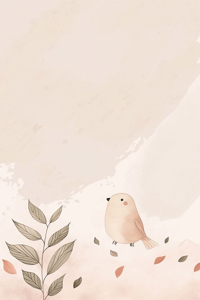 Bird and leaves on a white background