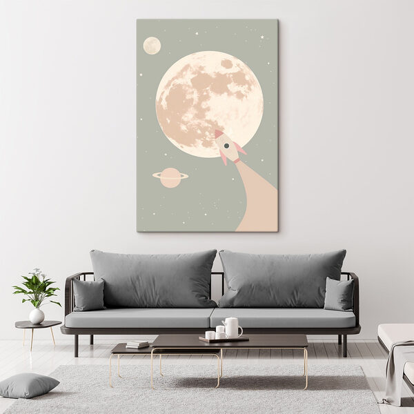 Cuadros Cohete sobrevolando la Luna