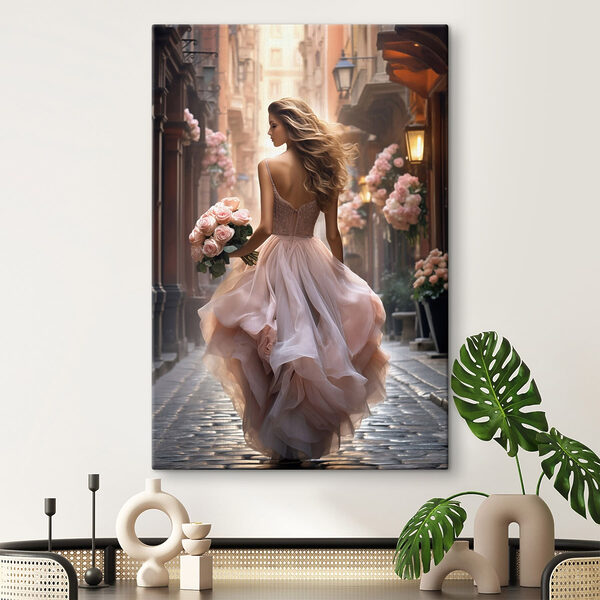 Cuadros Canvas print Woman in a dress holding flowers
