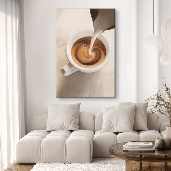 Cuadros Una taza de café en la que se está vertiendo leche