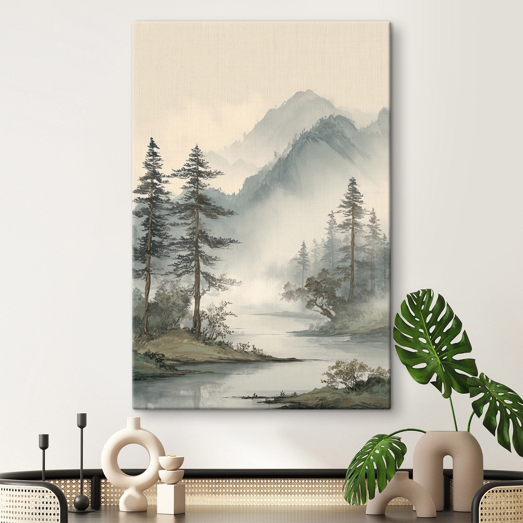 River with trees and mountains in the background