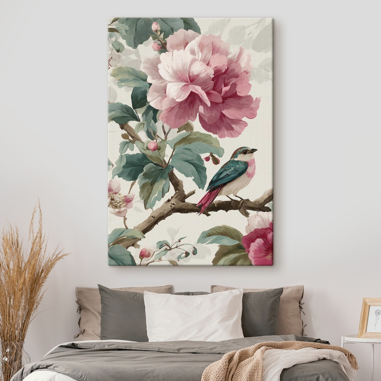 Bird on a branch with flowers