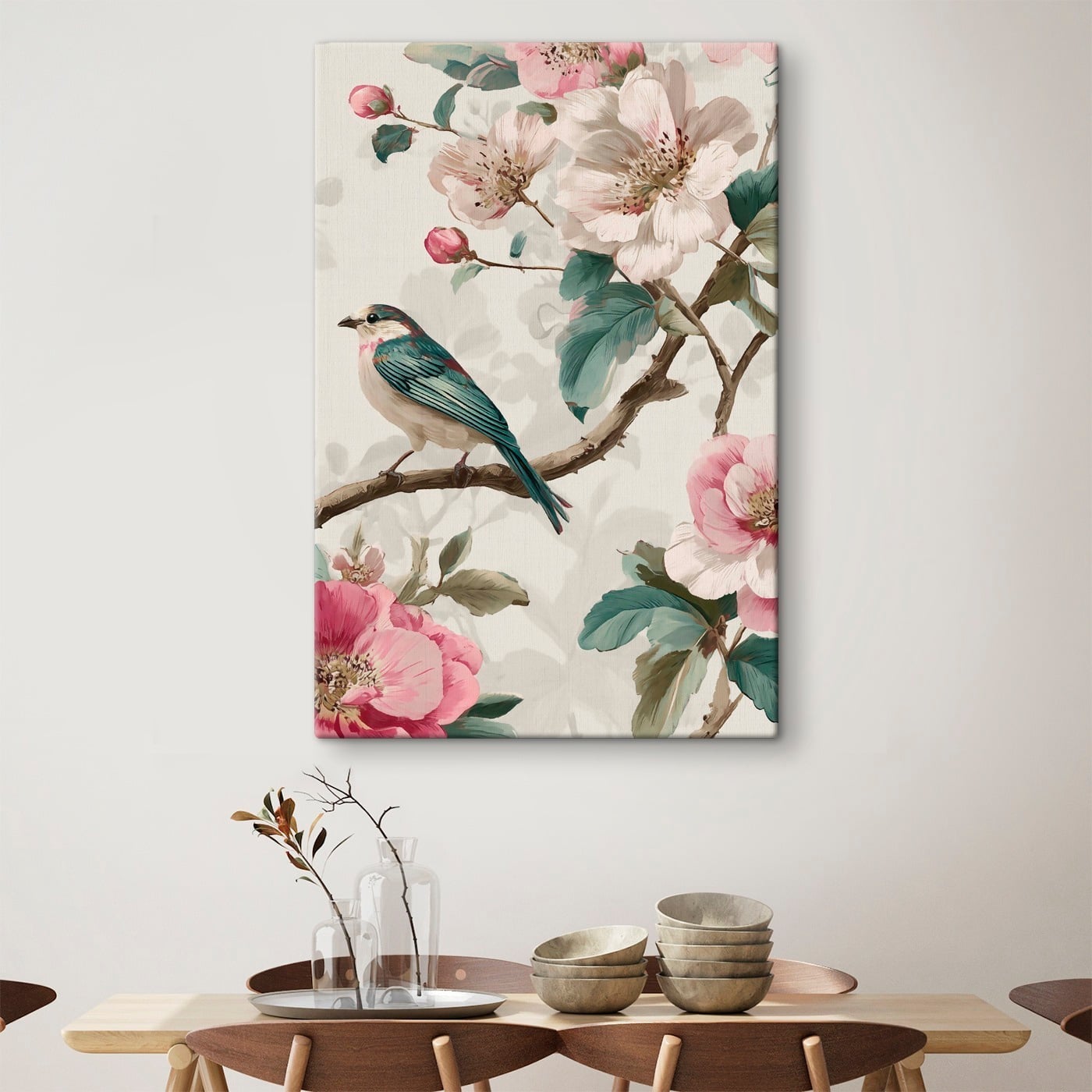 Bird on a branch with flowers