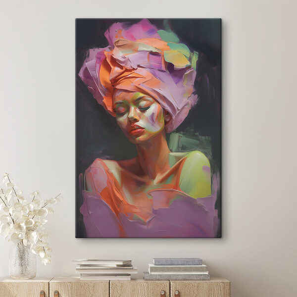 Cuadros Cuadros Mujer con un pañuelo de colores en la cabeza (SKU: s48927)