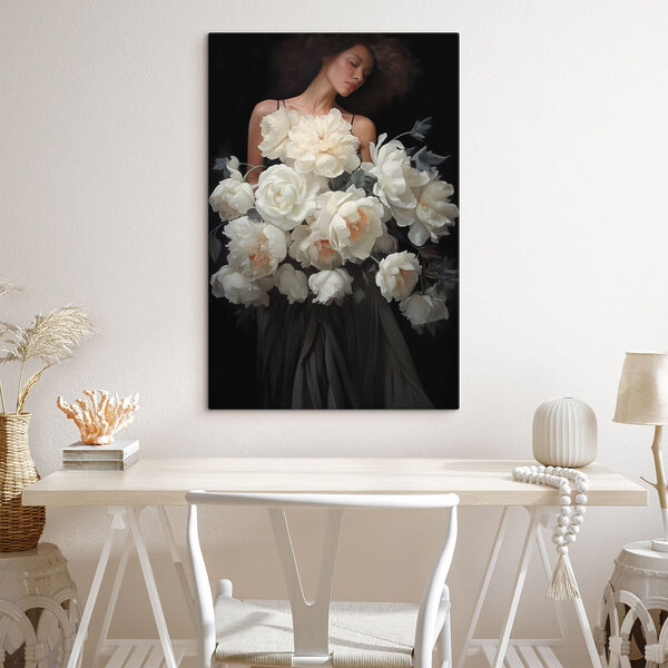 Cuadros Cuadros Mujer con un gran ramo de flores en las manos (SKU: s49220)