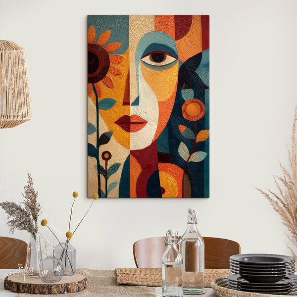 Cuadros Cuadros Cuadro en el que se representa el rostro de una mujer y unas flores (SKU: s49228)