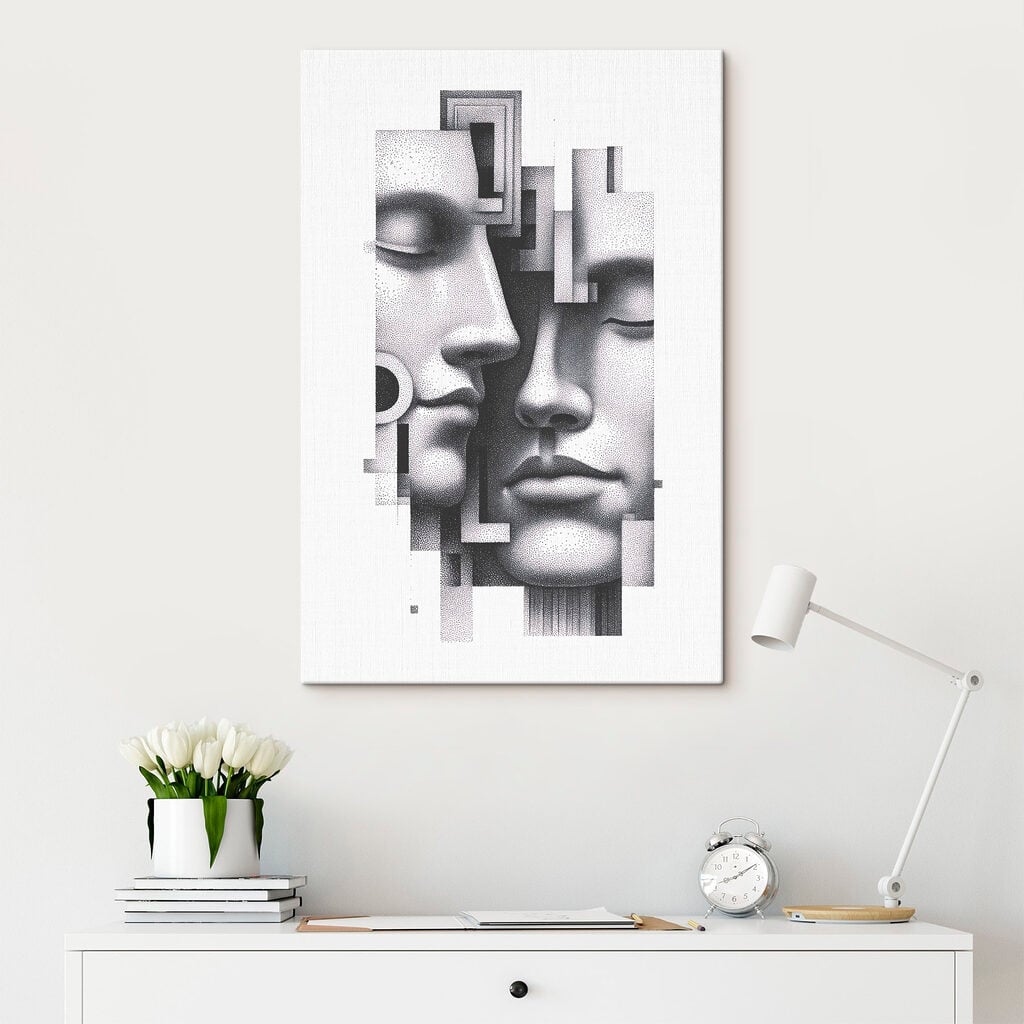 Black and white image of two faces