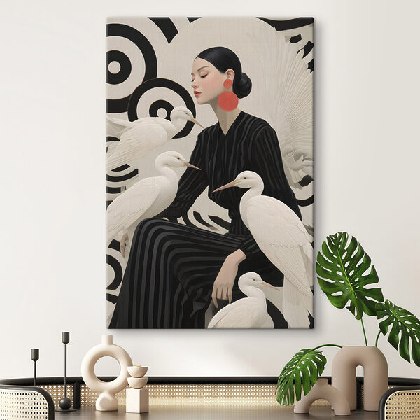 Cuadros Cuadros Mujer sentada con pájaros blancos (SKU: s49254)