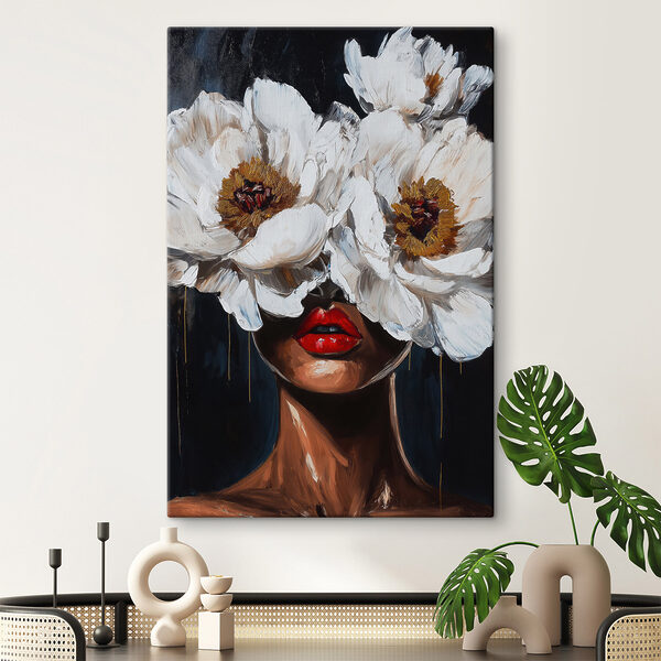 Cuadros Cuadros Cuadro de una mujer con flores cubriéndole el rostro (SKU: s49269)