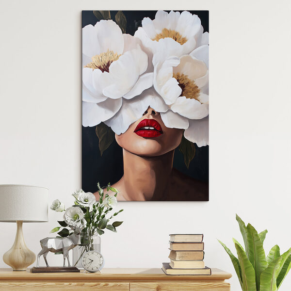 Cuadros Cuadros Cuadro de una mujer con flores cubriéndole el rostro (SKU: s49270)