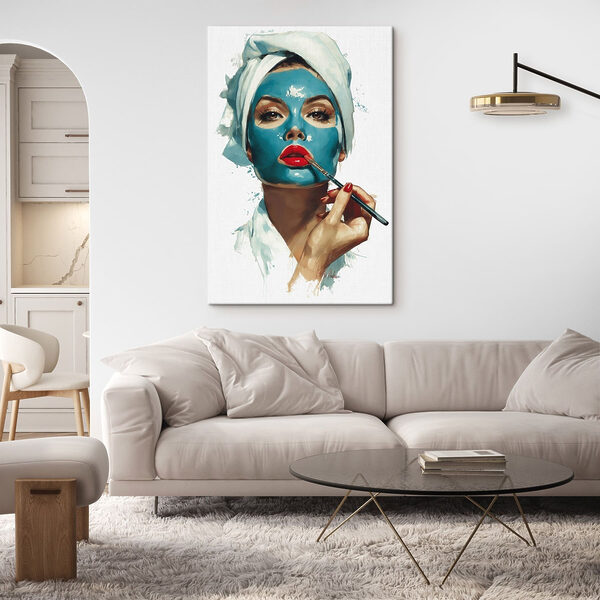 Cuadros Cuadros Mujer con una mascarilla azul puesta (SKU: s49315)
