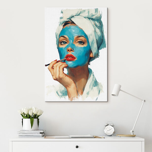 Cuadros Cuadros Mujer con una mascarilla azul puesta (SKU: s49316)