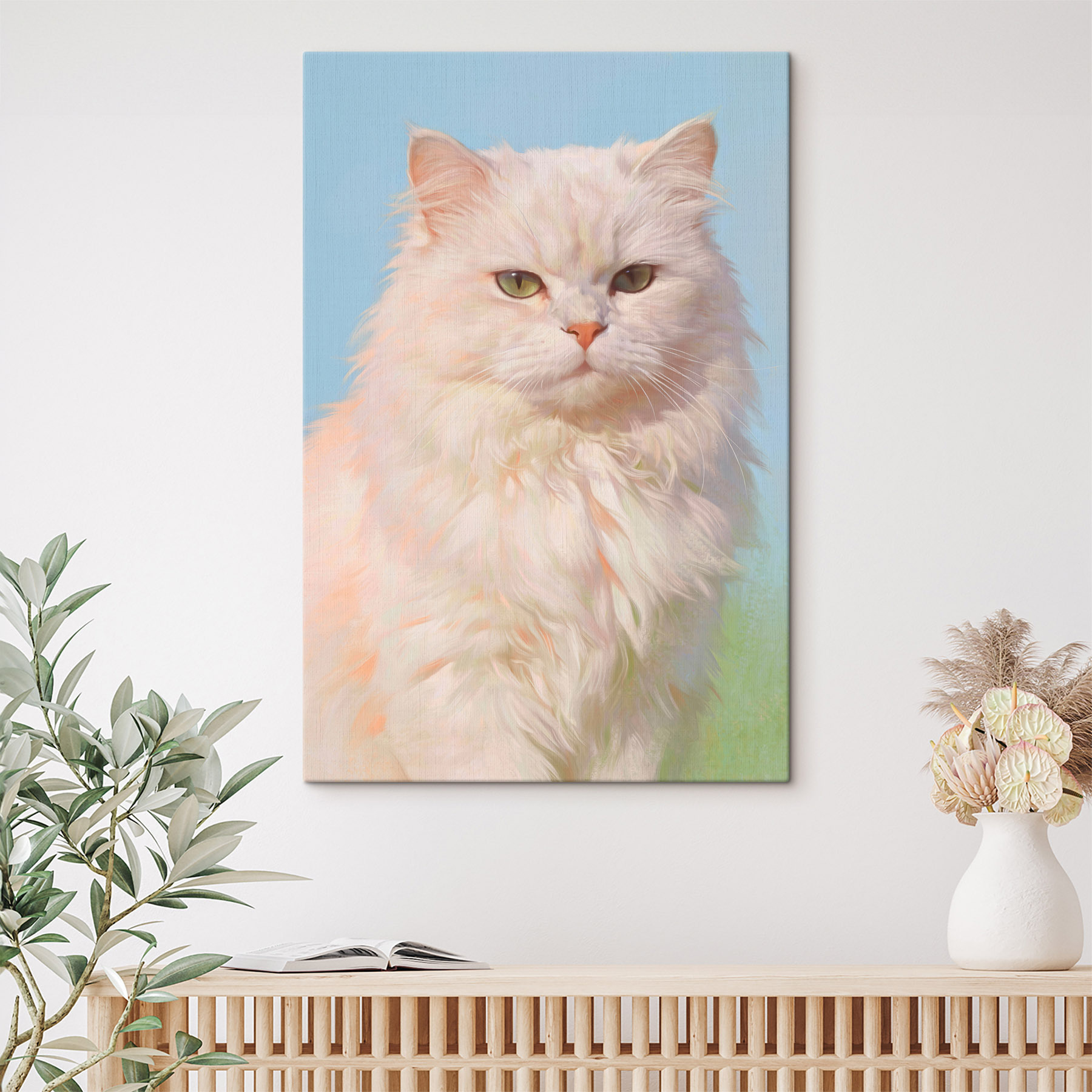 White cat with green eyes