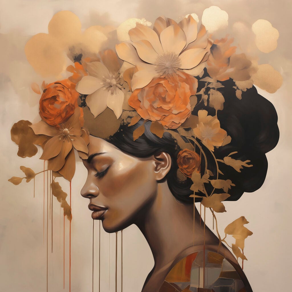 Painting of a woman with flowers in her hair