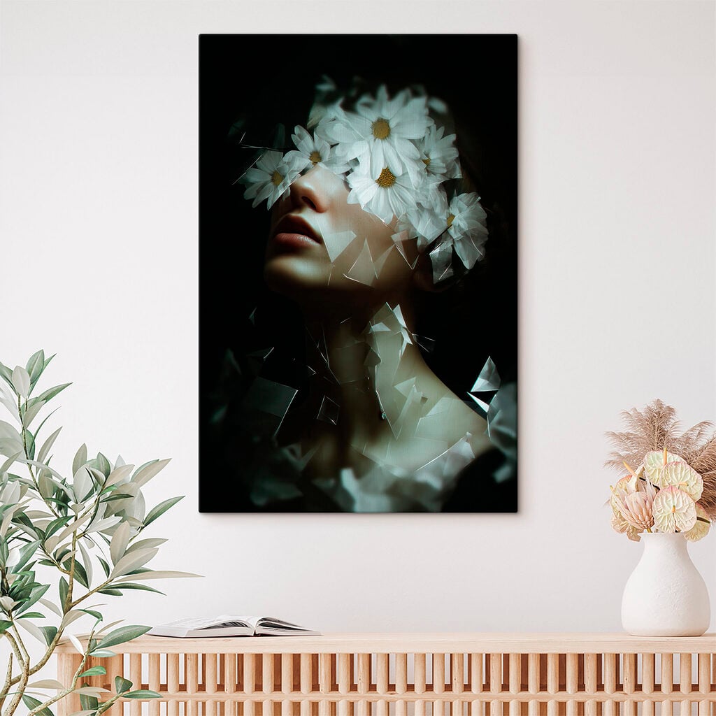 Woman with flowers on her face