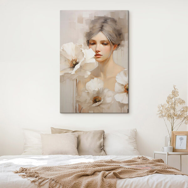 Cuadros Cuadros Cuadro de una mujer con flores blancas (SKU: s49494)