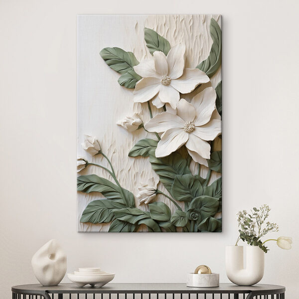 Cuadros Cuadros Flores y hojas blancas sobre una superficie blanca (SKU: s49497)