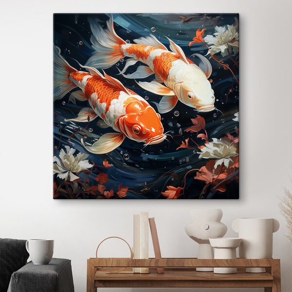 Cuadros Cuadros Un par de peces naranjas y blancos nadando en el agua (SKU: s49660)