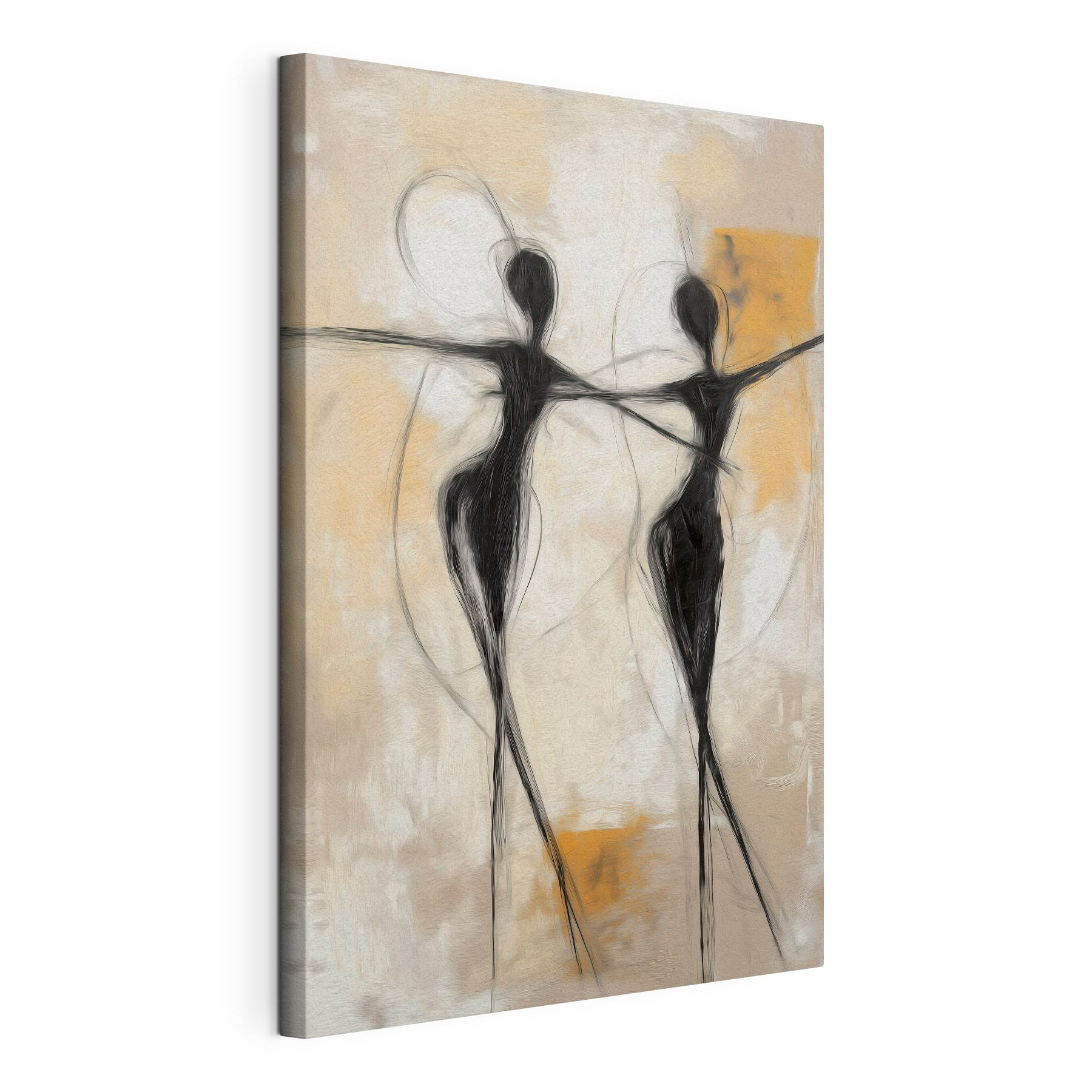 Black and white painting of two women dancing