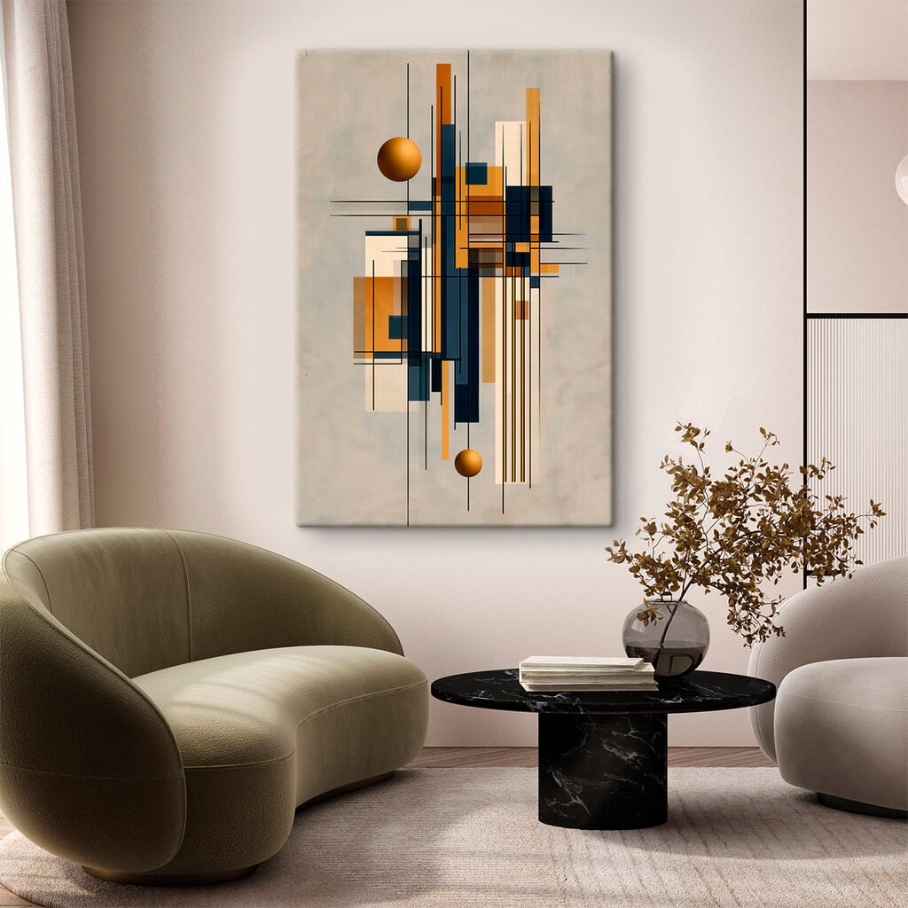 Art piece of art with a ball and squares