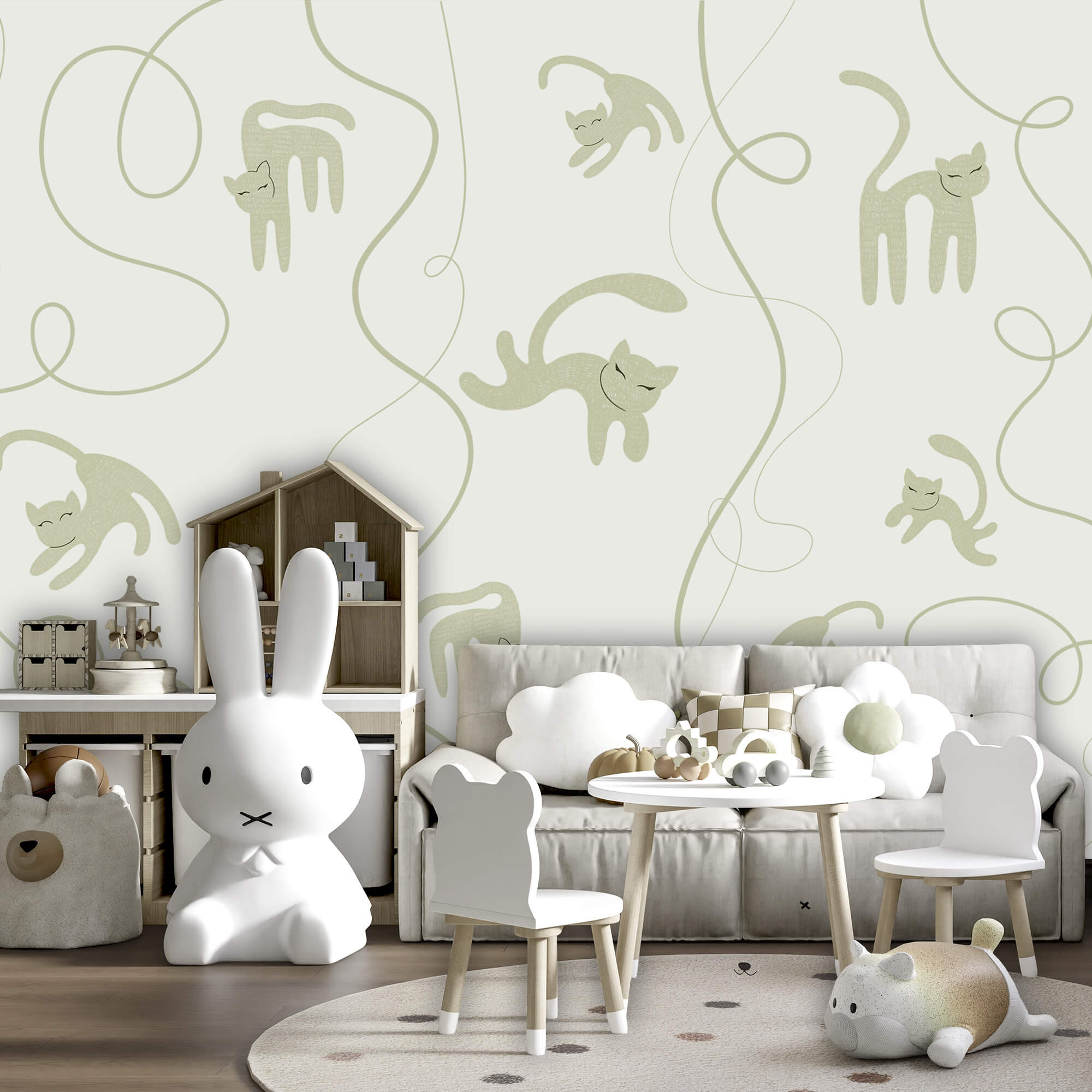 Motivo de gatos y enredaderas