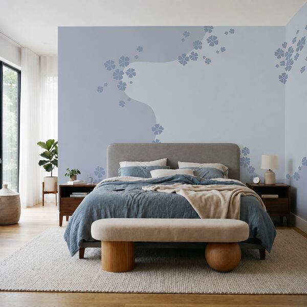Fondo azul y blanco con flores